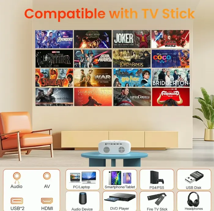 Brand X WiFi & BT Portable 1080P Projector
