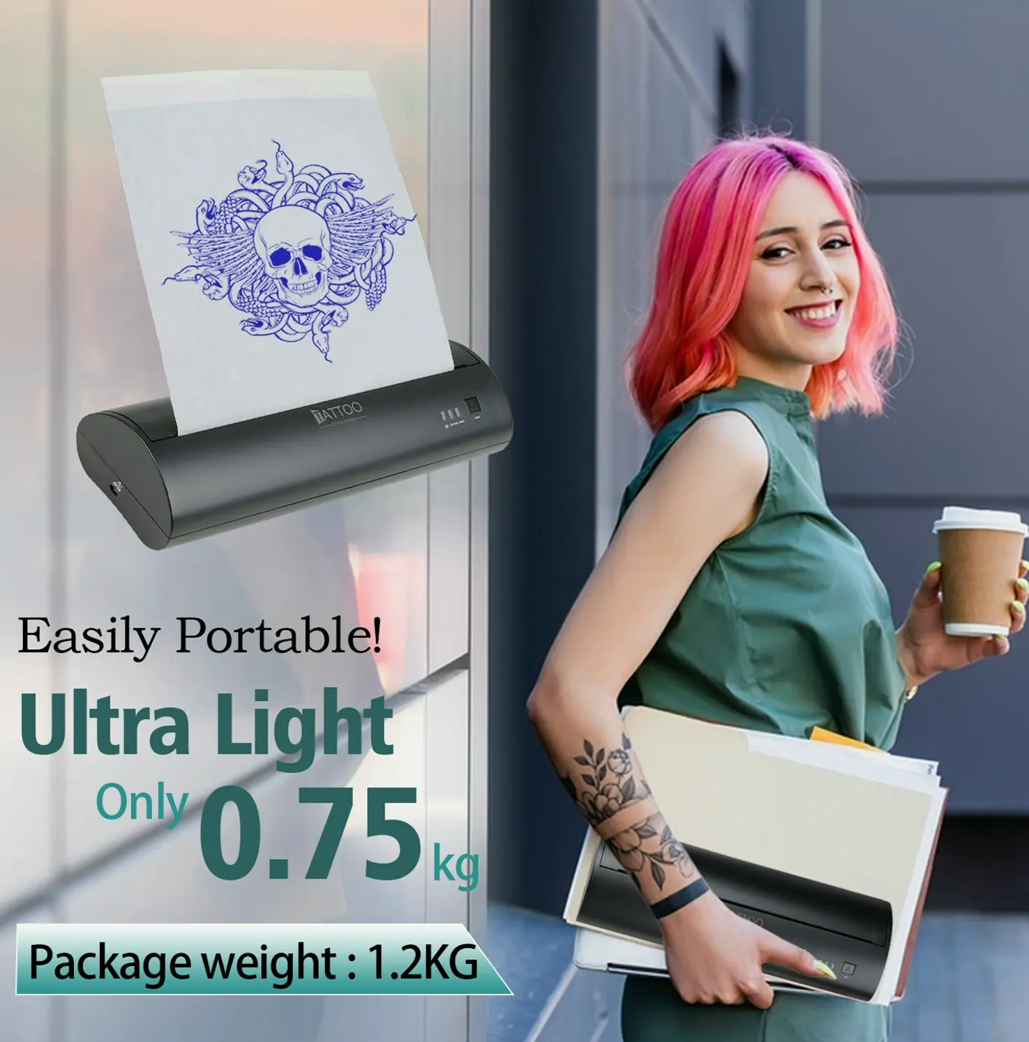 Cordless Tattoo Transfer Pattern Printer with Storage Case