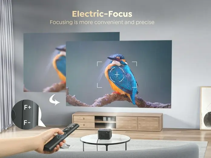 Small Projector featuring WiFi and Bluetooth, Electric Keystone, 15000 Lumens