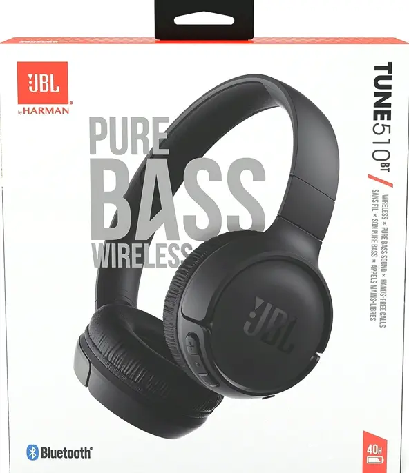 JBL 510BT: Wireless On-Ear with Purebass Audio - Black