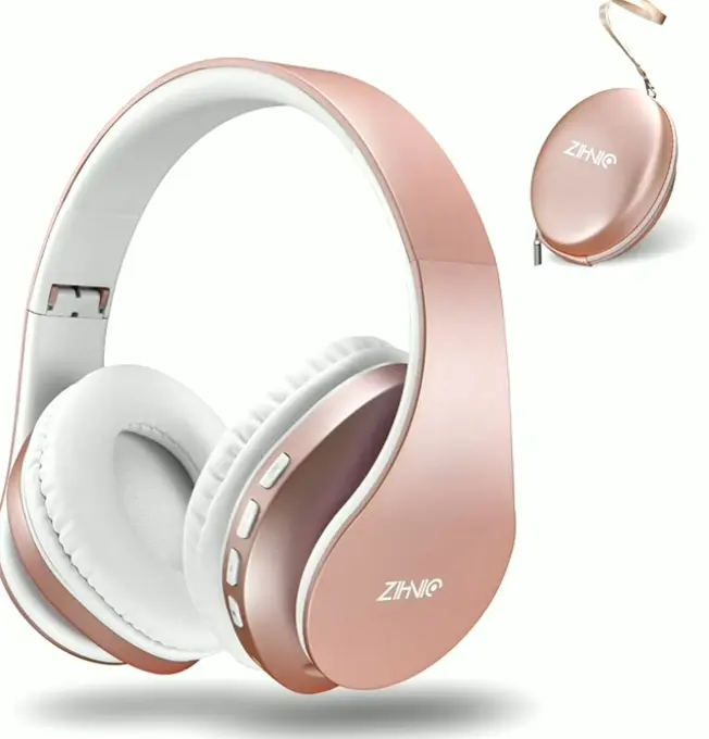 Bluetooth Headset Over-Ear, Collapsible Stereo Pink
