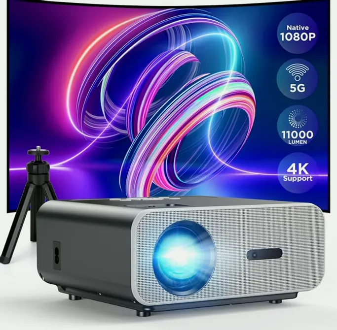 HD Beamer with Ultra HD Support, Wireless & Bluetooth, Includes Tripod