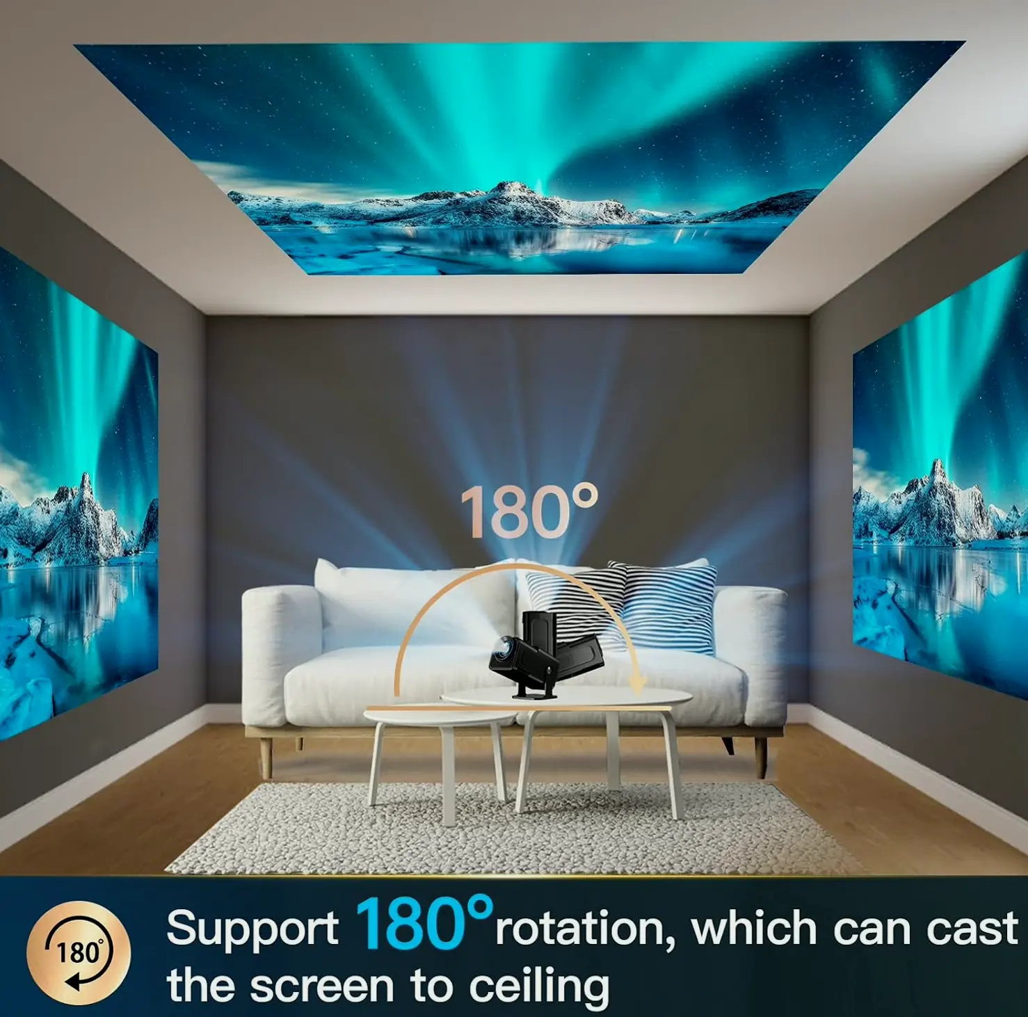 Rotating Smart Projector with WiFi and Bluetooth, Full HD HD