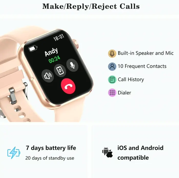 FITVII Smart Watch: Calls, Activity Monitor, Heart Rate, Blood & O2 Levels