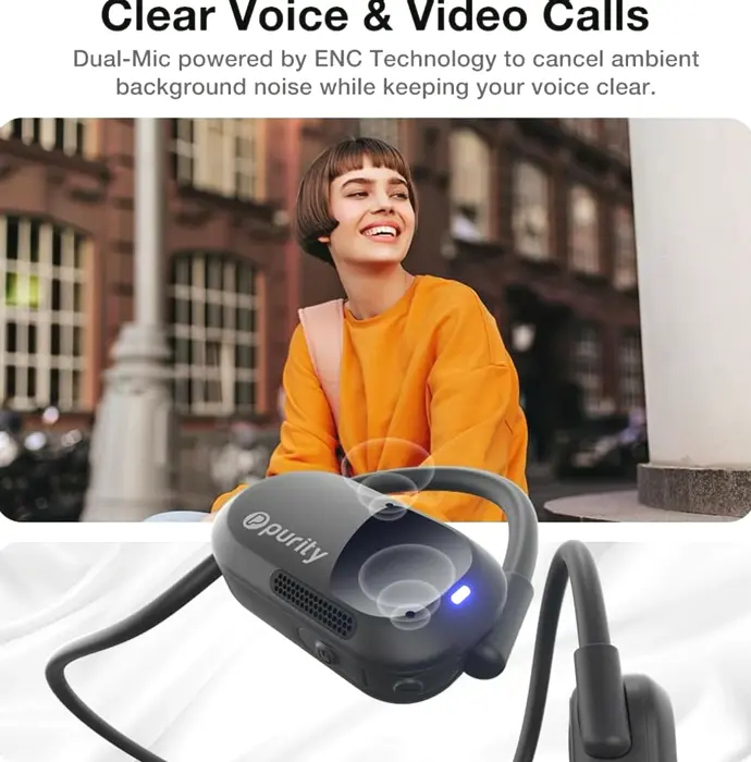 Clarity Air Open-Ear Headphones - Wireless BT Headphones w/ 2 Mics