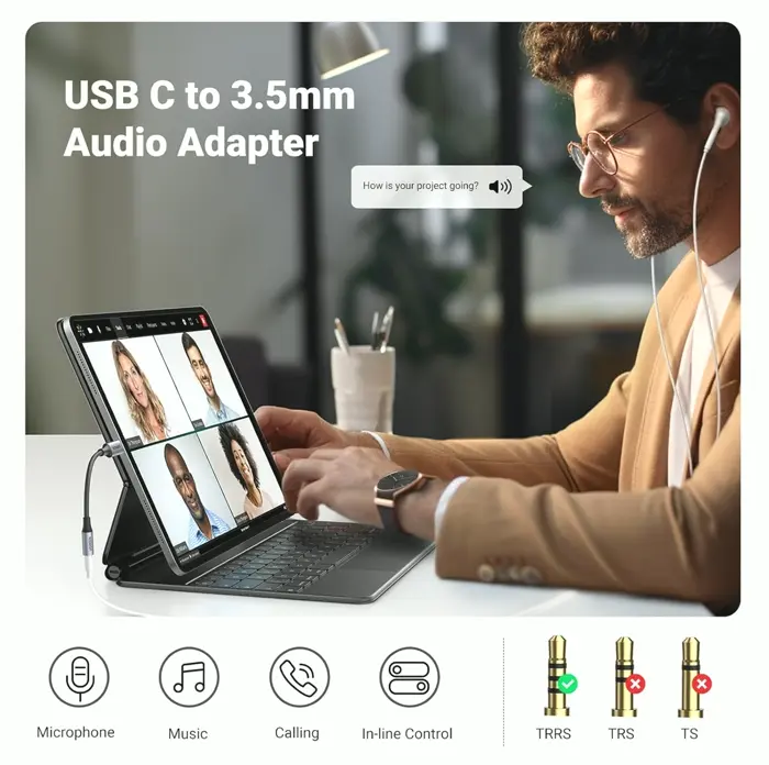 UGreen USB C to 3.5mm Aux Adapter with Headphones