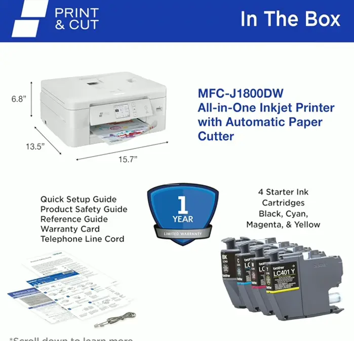 Sibling Color Multifunction Inkjet Printer | Wi-Fi Printing with Auto Paper Cutter