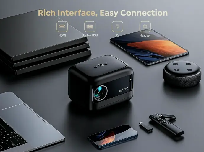 Small Projector featuring WiFi and Bluetooth, Electric Keystone, 15000 Lumens