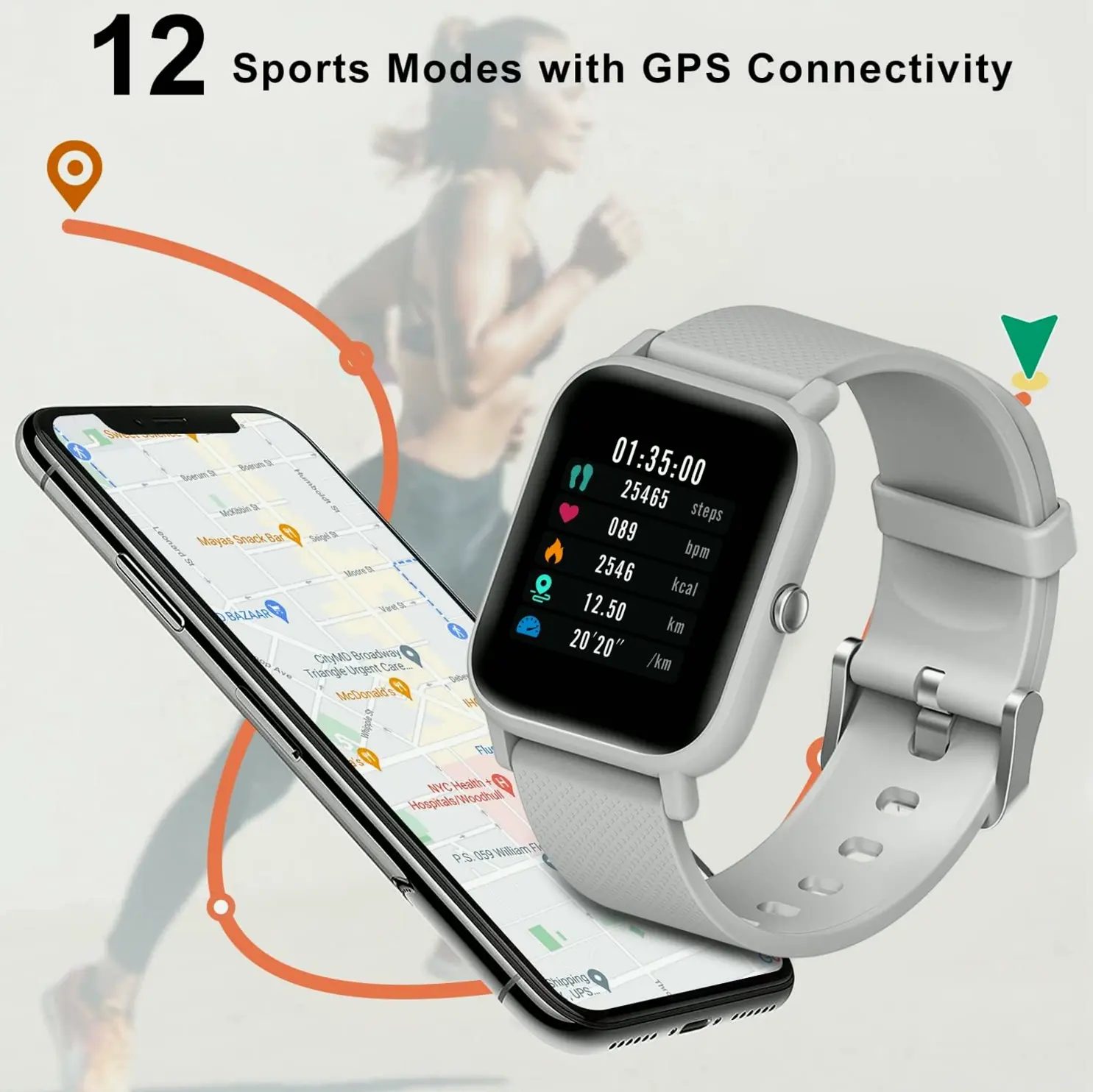 Blackview Smartwatch for iOS Devices, 5ATM Water-Resistant Tracker