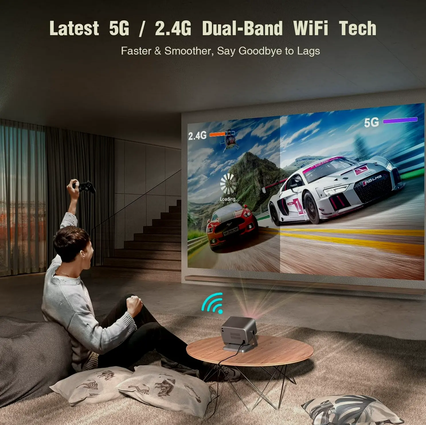 4K Projector with WiFi & Bluetooth, Auto Keystone & 3D Sound