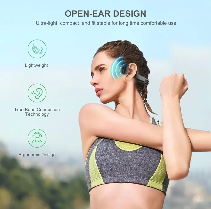Skeleton Conducting Headsets - Bluetooth 5.3 Open Ear, 12hrs Playback, High-Definition Mic, Exercise Earpiece, Sweatproof