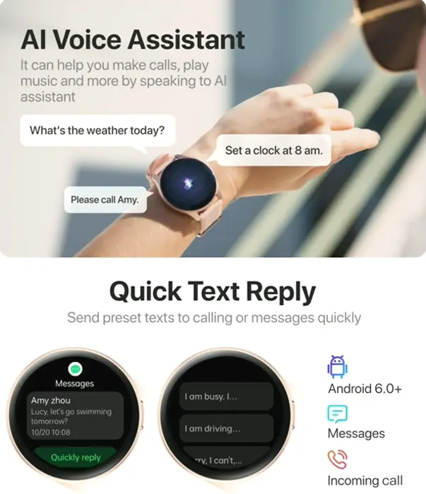 Intelligent Watch for Women Gentlemen, Receive/Place Phone Calls, Quick Response, Artificial Intelligence Voice, Digital Watch for Samsung Devices Apple, Compatible Waterproof Fitness Tracker
