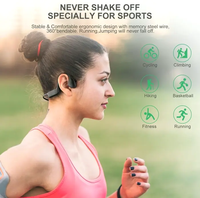 Skeleton Conducting Headsets - Bluetooth 5.3 Open Ear, 12hrs Playback, High-Definition Mic, Exercise Earpiece, Sweatproof