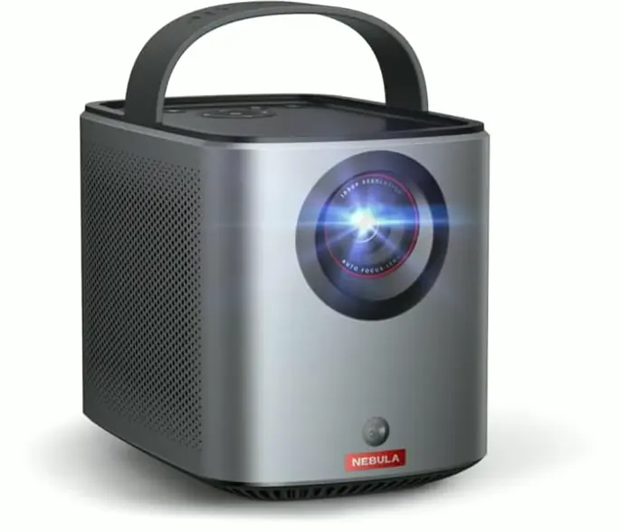 NEBULA III Aerial Google TV Projector, Streaming Licensed, Four Hundred Lumens Light, Native 1080P, Surround Digital Audio, 150-Inch Screen, Internal Battery for Two and a Half Hours of Use Anywhere.