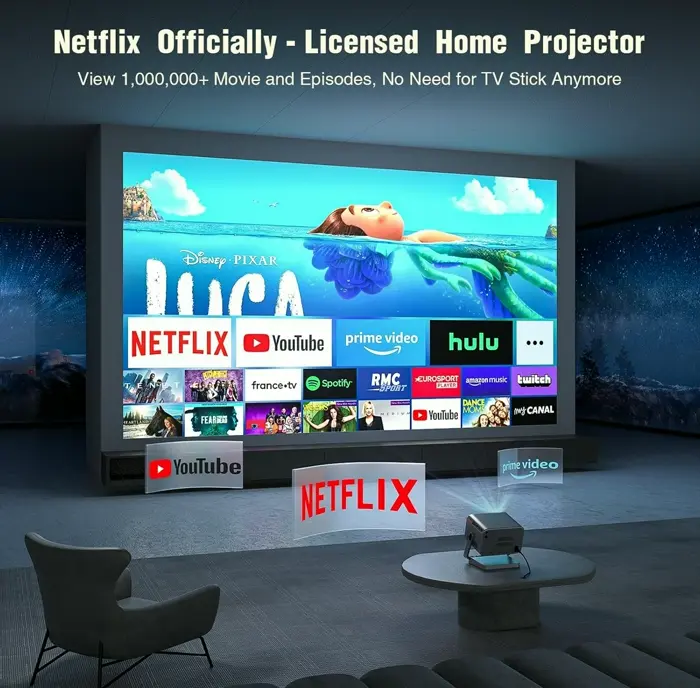 4K Projector with WiFi & Bluetooth, Auto Keystone & 3D Sound