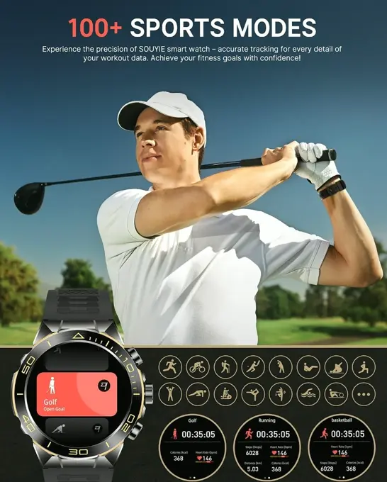 Luxury Watch for Men - Answer or Make Call, HD Display, Heart Rate