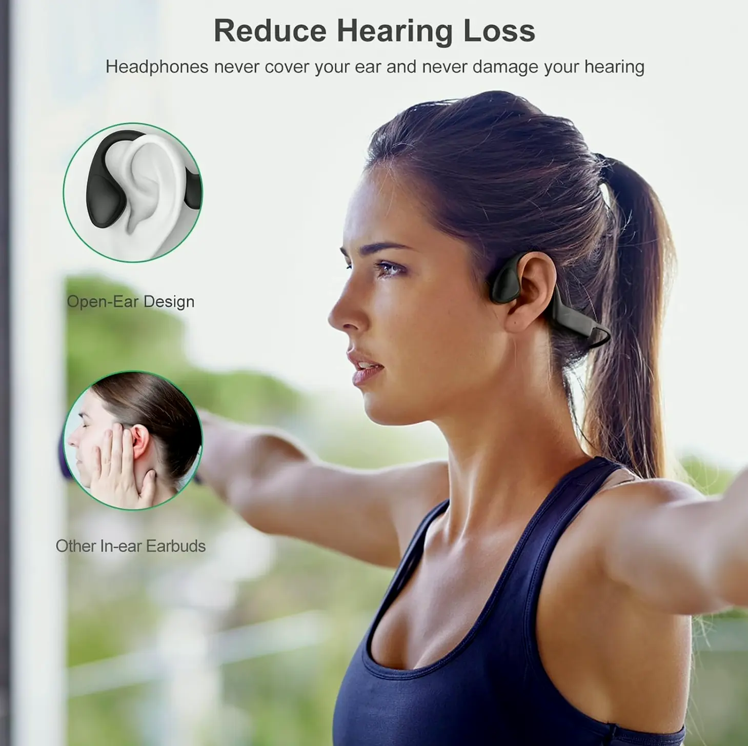 Skeleton Conducting Headsets - Bluetooth 5.3 Open Ear, 12hrs Playback, High-Definition Mic, Exercise Earpiece, Sweatproof