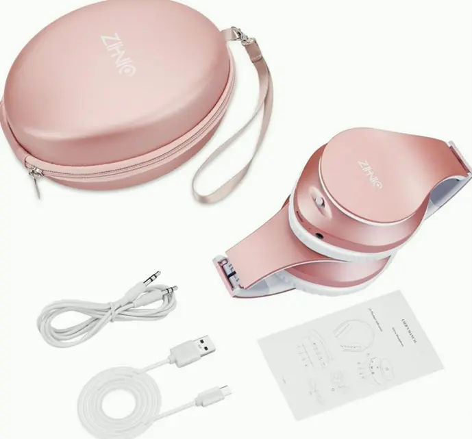 Bluetooth Headset Over-Ear, Collapsible Stereo Pink
