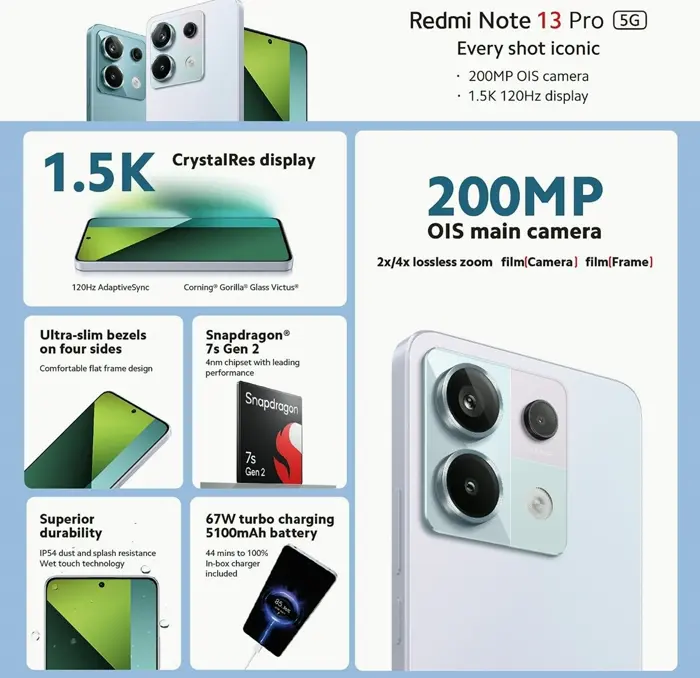 Xiaomi Redmi Note 13 PRO 5G 6.67-inch Display 256 GB + 8GB